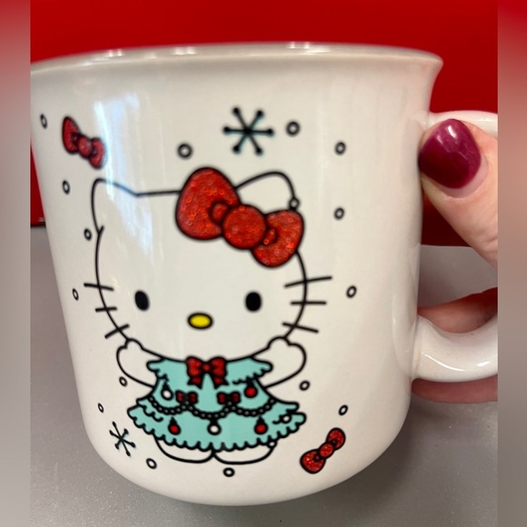 Christmas Hello Kitty Red Glitter Bow Christmas Tree Dress Holiday Coffee Mug - Picture 3 of 5